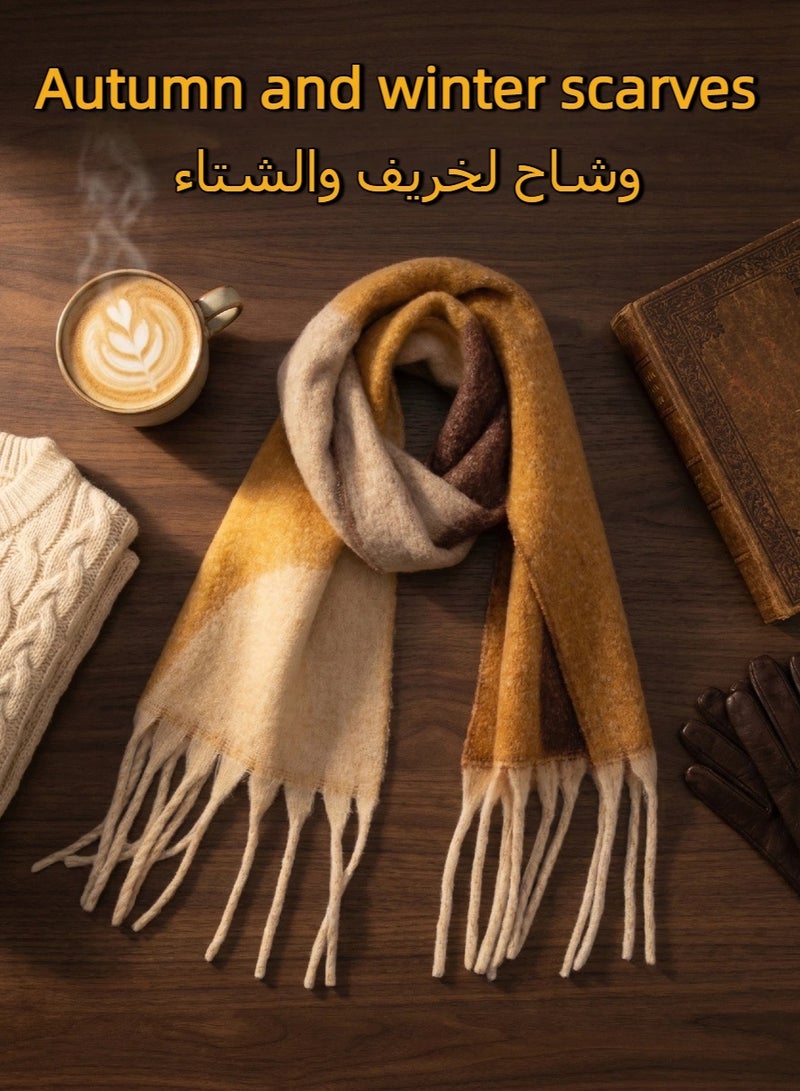 Women's Warm Scarf, Imitation Cashmere Shawl Wrap with Tassels, Plain Wool Design 40x185cm, Soft & Elegant Brown Fashion Scarves - Image 1